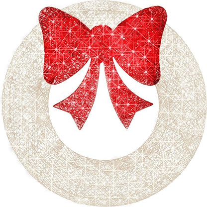 Best Choice Products 36in Pre-Lit Outdoor Christmas Wreath Decoration, LED Metal Holiday Decor for Home w/ 120 Lights, Bow - White/Red