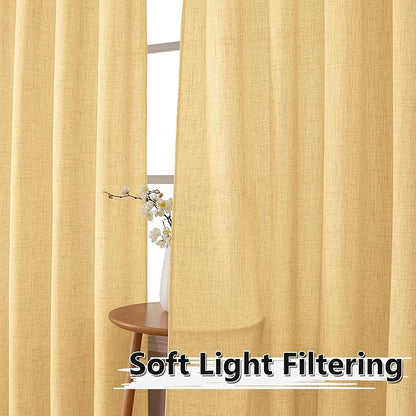 Tollpiz Linen Curtain Bedroom Rod Pocket Semi Sheer Curtains Burlap Light Filtering Thick Linen Drape for Living Room, 54 x 63 inches Long, Beige, Set of 2 Panels