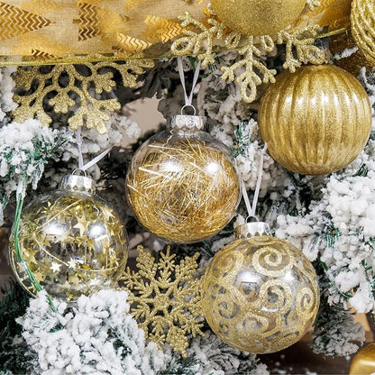 XmasExp 8ct Christmas Ball Ornaments Set -Large Clear Plastic Shatterproof Xmas Tree Ball Hanging Baubles Stuffed Delicate Glittering for Holiday Wedding Xmas Party Decoration (100mm/3.94",Gold)