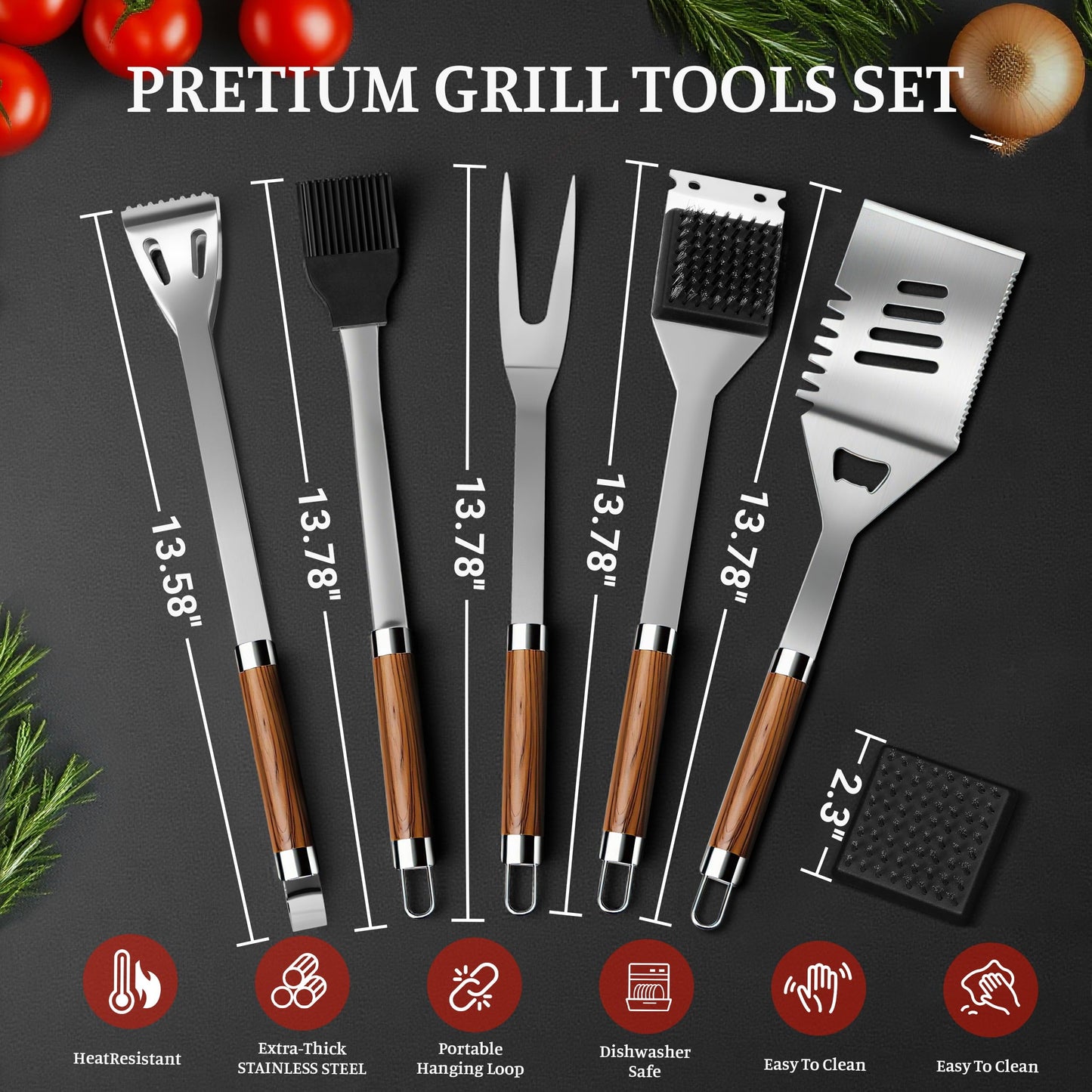 KOBENDA BBQ Grill Accessories, Stainless Steel Grilling Set with Storage Bag, Spatula, Fork, Cleaning Brush BBQ Accessories, Grill Tools Set for Outdoor Cooking Camping, Grilling Gifts for Men