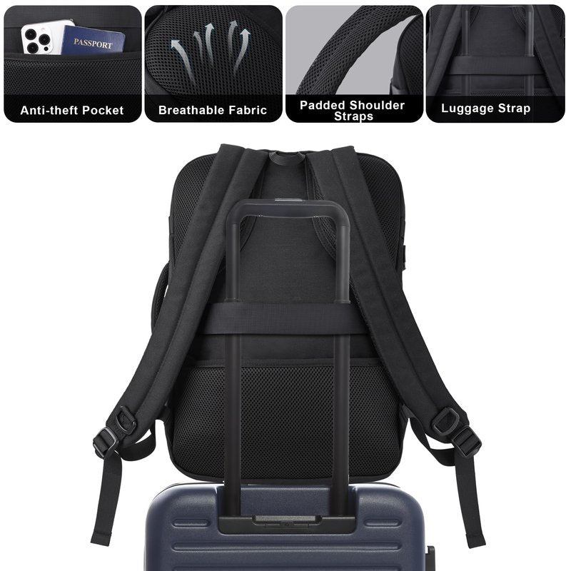MOZETO TSA Approved Carry On Backpack, Extra Large Tactical Travel Backpack for Men, Airplane Approved Weekender Bag, Water Resistant Lightweight Laptop Daypack for Flight, Black
