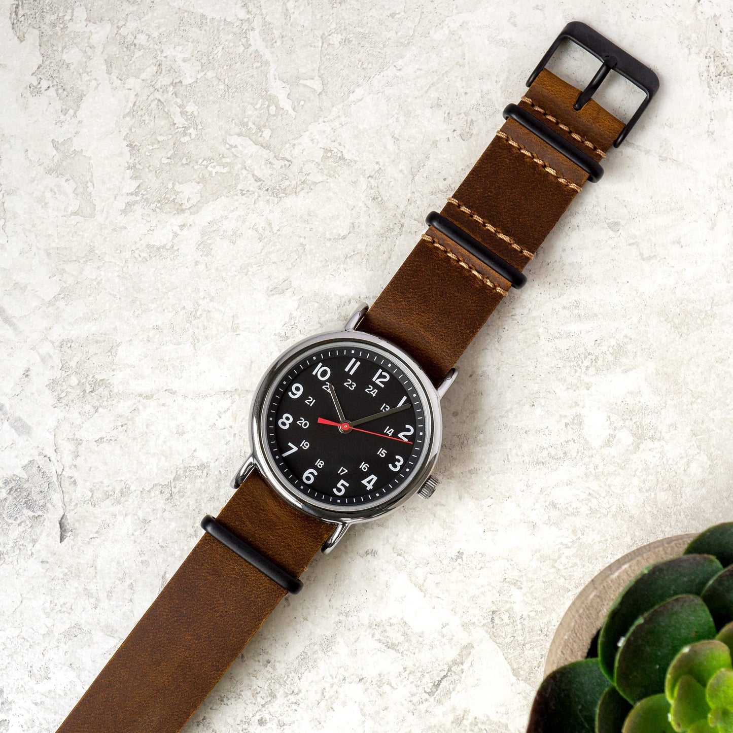 Benchmark Basics Leather Watch Band - Crazy Horse Oiled Leather One-Piece Watch Straps for Men & Women - Choice of Color & Width - 18mm, 20mm, 22mm or 24mm (24mm, Dark Brown PVD)