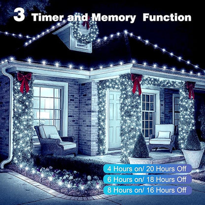 Christmas Lights 800 LED 264 FT, IP67 Waterproof Christmastree Lights with 8 Modes, Remote Control 3 Timers & Memory Function Xmas Decorations for House and Holiday (Cool White)