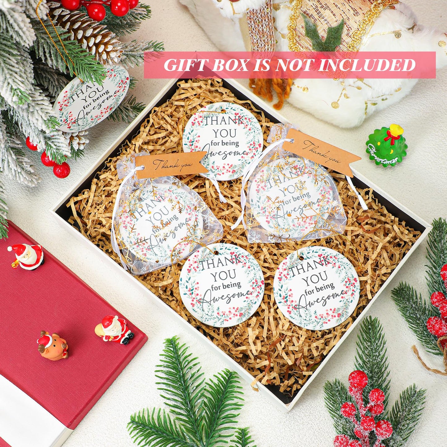 Suzile Employee Christmas Ornaments Coworker Thank You Gifts Bulk May You Be Proud Ornament Keepsake Ceramic Hanging Plaque Xmas Appreciation Gifts for Teacher Volunteer(6 Sets,Thank You)