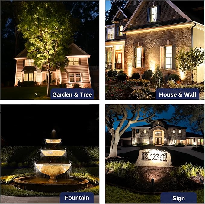 Gardenreet Die-Cast Brass Spot Light Outdoor - 12V Uplighting Waterproof, LED Low Voltage Landscape Lights Metal, Black for Fence Fountain with Warm White MR16 Replaceable Bulbs (12 Pack)