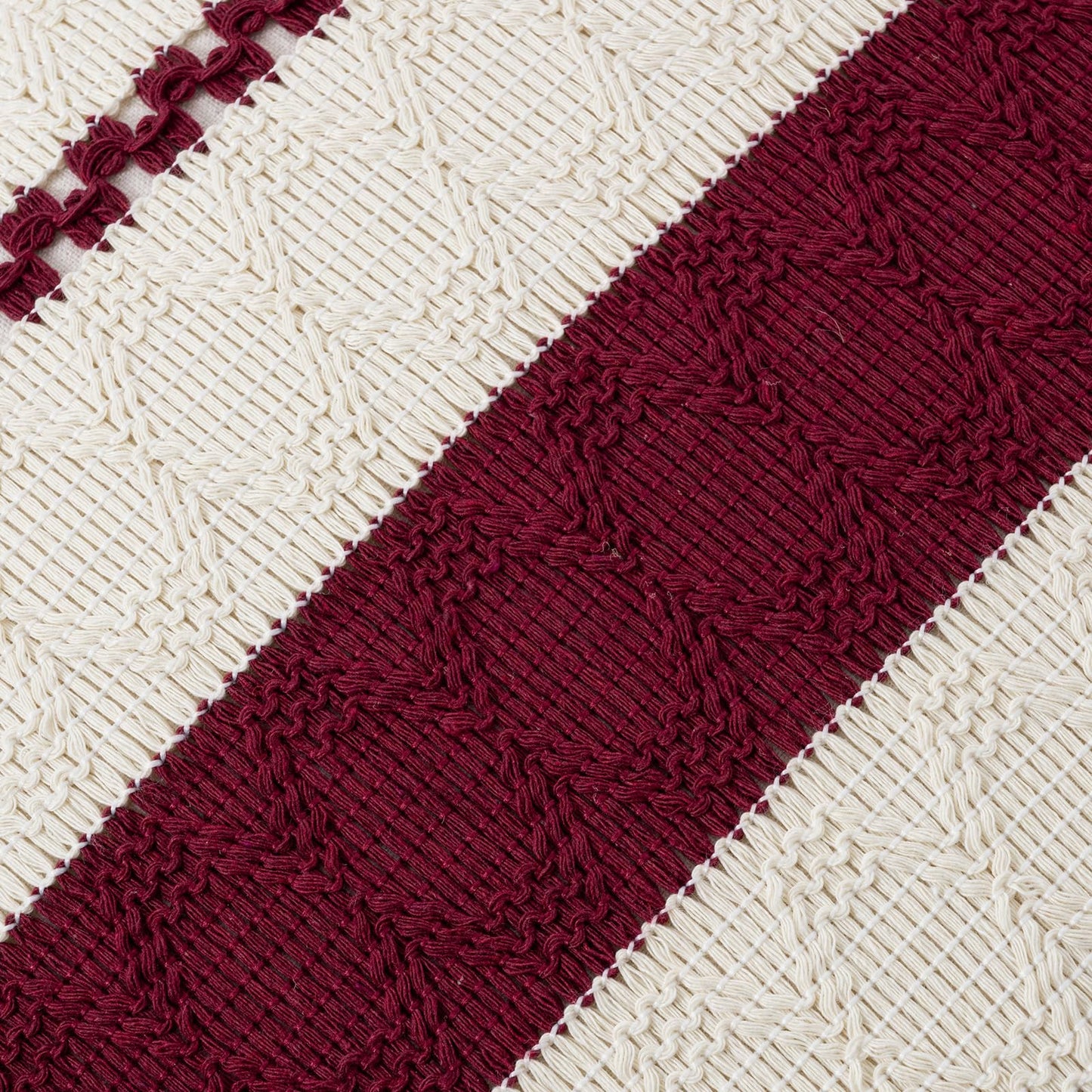 Fancy Homi Set of 1 Burgundy Boho Long Lumbar Decorative Throw Pillow Cover 14x24 Inch for Couch Bed Sofa, Aesthetic Modern Farmhouse Christmas Room Decor, Soft Cotton Cute Wind Red Cushion Case