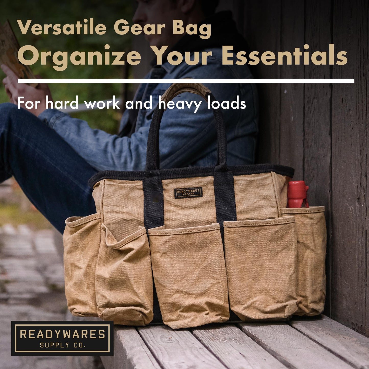 Readywares 14" Waxed Canvas Supply Bag/Garden Tool Tote/Cleaning Organizer/Mobile Bar/Versatile Storage Tote With Pockets/Utility Bag with Heavy Duty Handles