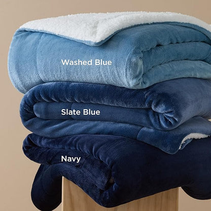 Bedsure GentleSoft Sherpa Fleece Throw Blanket for Couch - Thick and Warm Throw for Men, Soft Fuzzy Plush Blanket for Winter, Washed Blue, 50x60 Inches