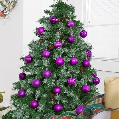JOIEDOMI 24 Pcs Purple Christmas Balls Ornaments Set, 2.36" Christmas Tree Ornaments Shatterproof, Xmas Balls Hanging Decorations for Tree Wreath Garland Holiday Wedding Indoor Party Decor