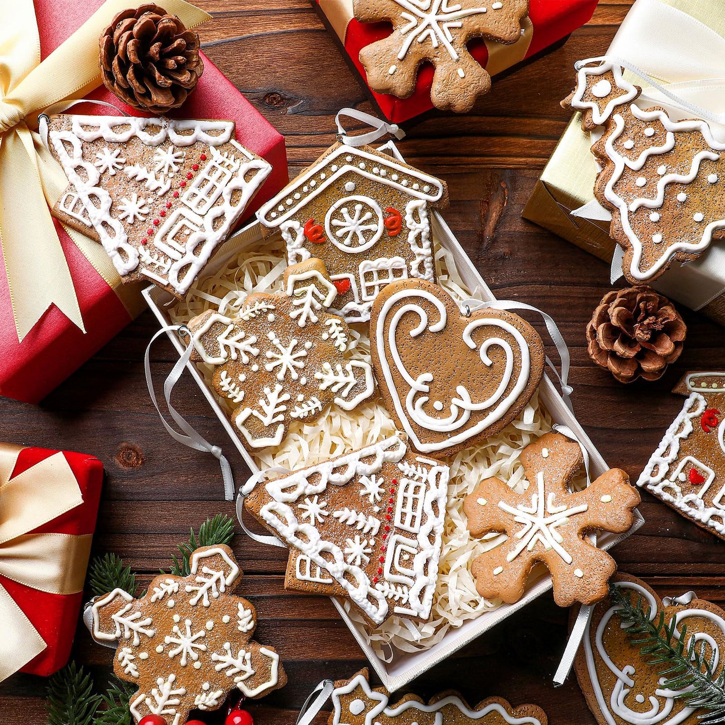 GlikCeil 12 Pcs Gingerbread Ornaments for Christmas Tree Soft Clay Christmas Tree Hanging Cookie Decoration Gingerbread House Xmas Decorations 3.14 Inch Cute Hanging Xmas Home Decor for Party Supplies