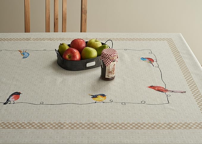 Maison d' Hermine Table Cloth Rectangle Table 100% Cotton 70 x 108 Inches Tablecloth Reusable Decorative for Dining Room, Farmhouse, Home, Party, Festive & Wedding Spring Summer - Birdies On Wire