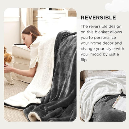 Bedsure GentleSoft Sherpa Fleece Oversized Cal King Blankets for Bed - Thick and Warm Throw for Men, Soft Fuzzy Plush Large Blanket for Winter, Charcoal, 112x98 Inches