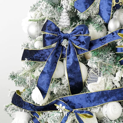 MEEDEE Navy Blue and Gold Velvet Ribbon 2.5 inch Thick Velvet Wired Edge 10 Yards Spool Two Tone Ribbon for Christmas Tree, Gift Wrapping, Wreaths, Bows, Swags, Crafts Supply