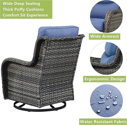 Rilyson Wicker Rocking Chair Swivel Chairs - 2 Piece Rocker Patio Chairs Set Rattan Rocking Chair for Outdoor Porch Deck Garden Backyard (Mixed Grey/Blue/Smile)