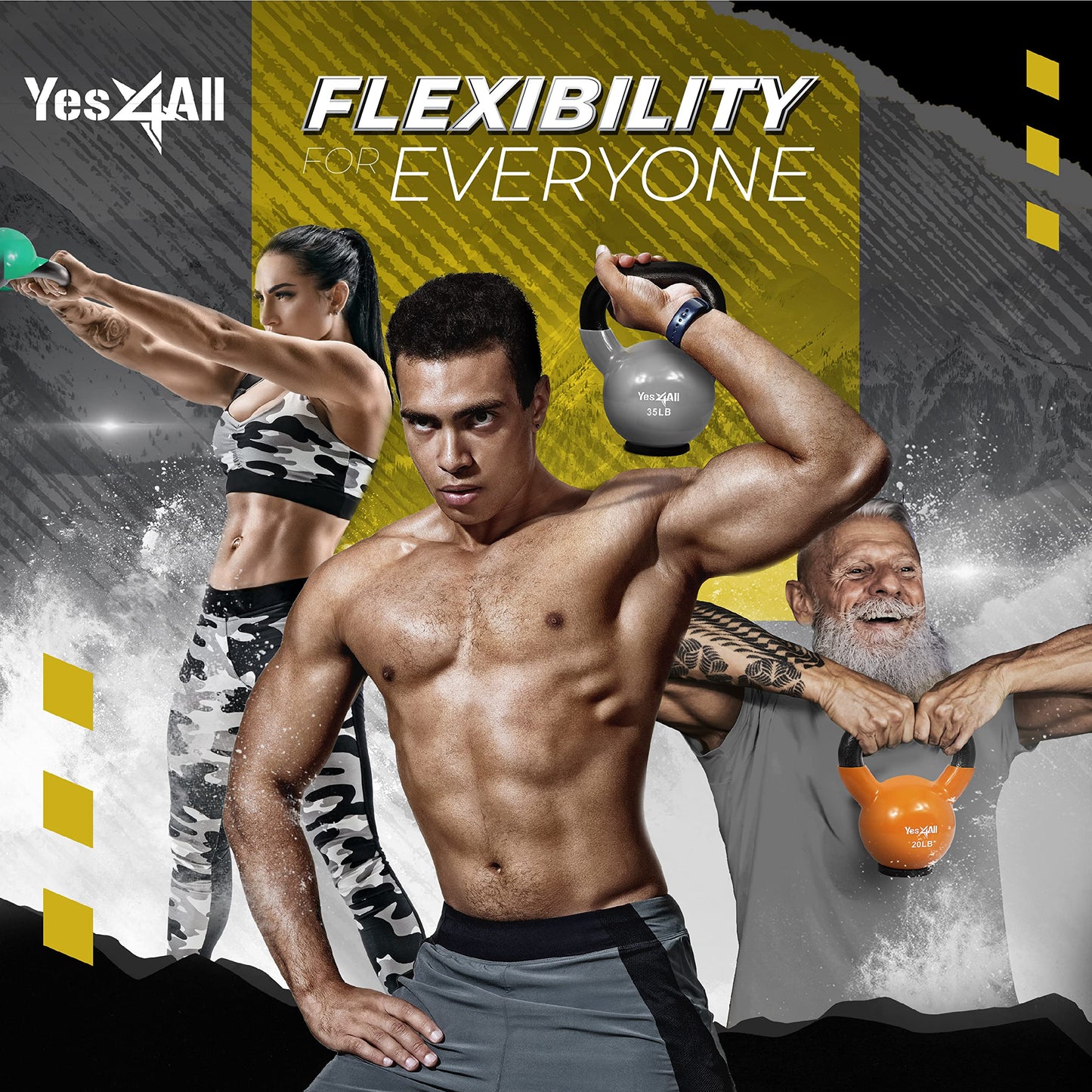 Yes4All Kettlebells Rubber Base, Kettlebell Set for Women, Strength Training Kettlebells Weights (10-65 lbs)
