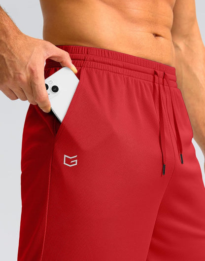 Men's Athletic Shorts with Pockets 9" / 11" Long Basketball Shorts Lightweight Quick Dry Gym Workout Shorts for Men(Red,M)
