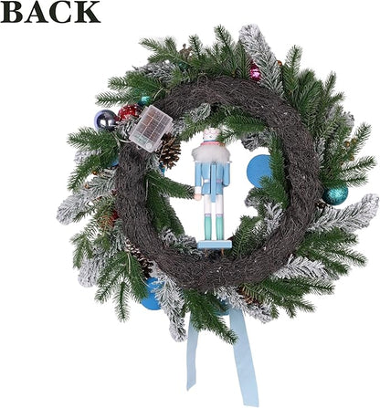 Pre-lit Christmas Wreath 28 Inch, Christmas Nutcracker Wreath Decoration for Home Front Door Porch Wall Winter Xmas Holiday Decor