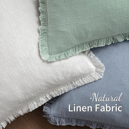 MIULEE Decorative Throw Pillow Covers Neutral Linen Fringe Throw Pillows Set of 2 Light Blue Boho Farmhouse Cushion Covers with Tassels for Couch Sofa Bed Living Room Spring Home Decor 18x18 Inch