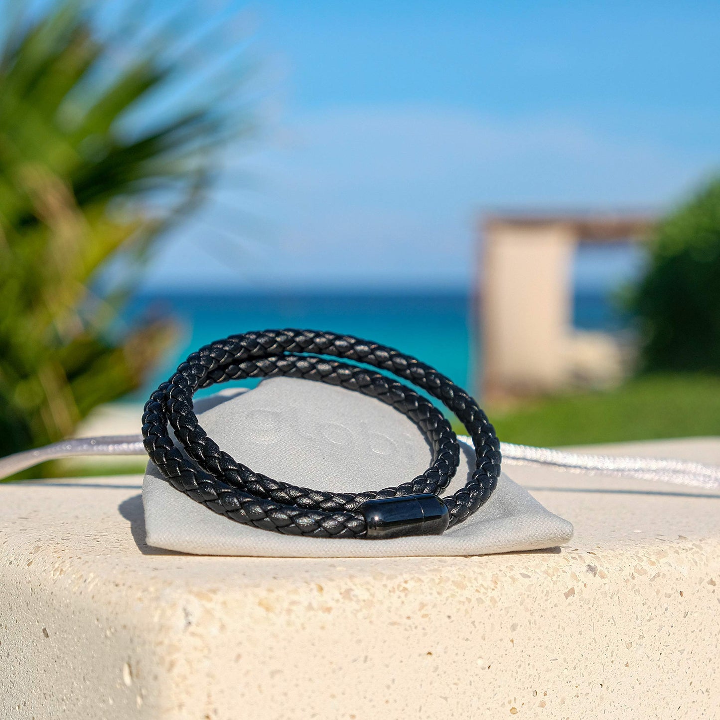 Globi Leather Bracelet For Men | Genuine Wrap Braided Leather Cuff Bangle Bracelet with Magnetic Stainless Steel Clasp For Men/Women (Black 8”)