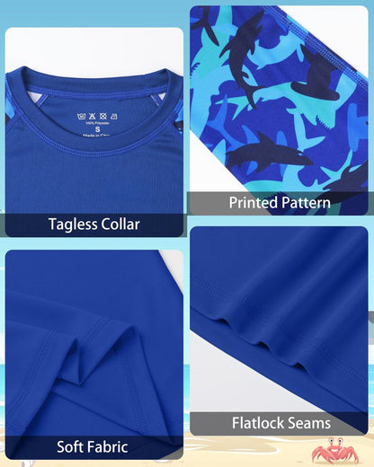 DRONIRING Boys' UPF 50+ Rash Guard Swim Shirts, Youth Kids UV Sun Protection Long Sleeve, Water Shirts for Fishing Beach Ocean Blue