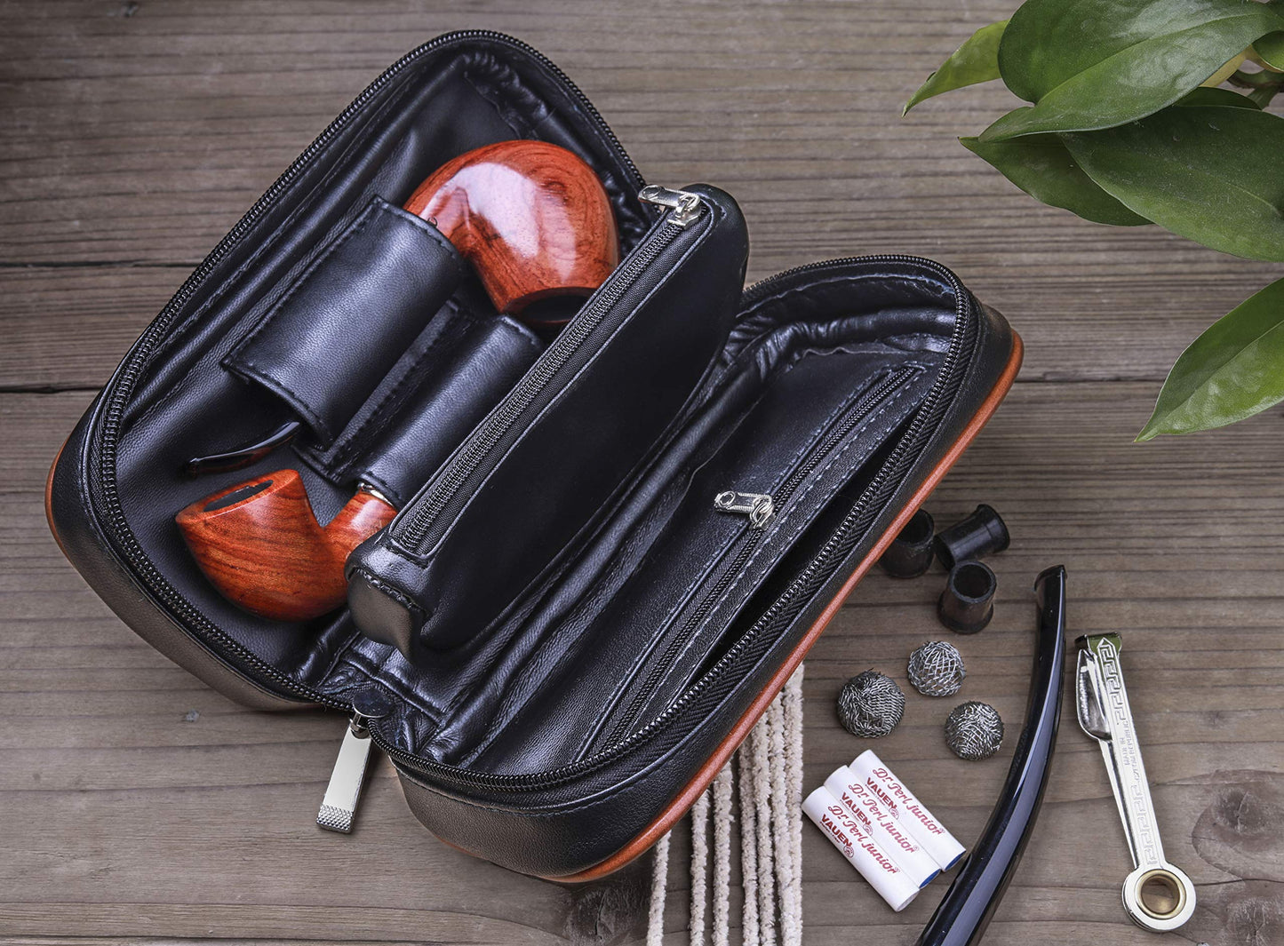 Free Boy PU Leather Tobacco Pipe Pouch,Wooden Smoking Pipe Pouch/Bag Holder 2 Pipes and other Accessories(Does not Contain Pipe and Accessories)
