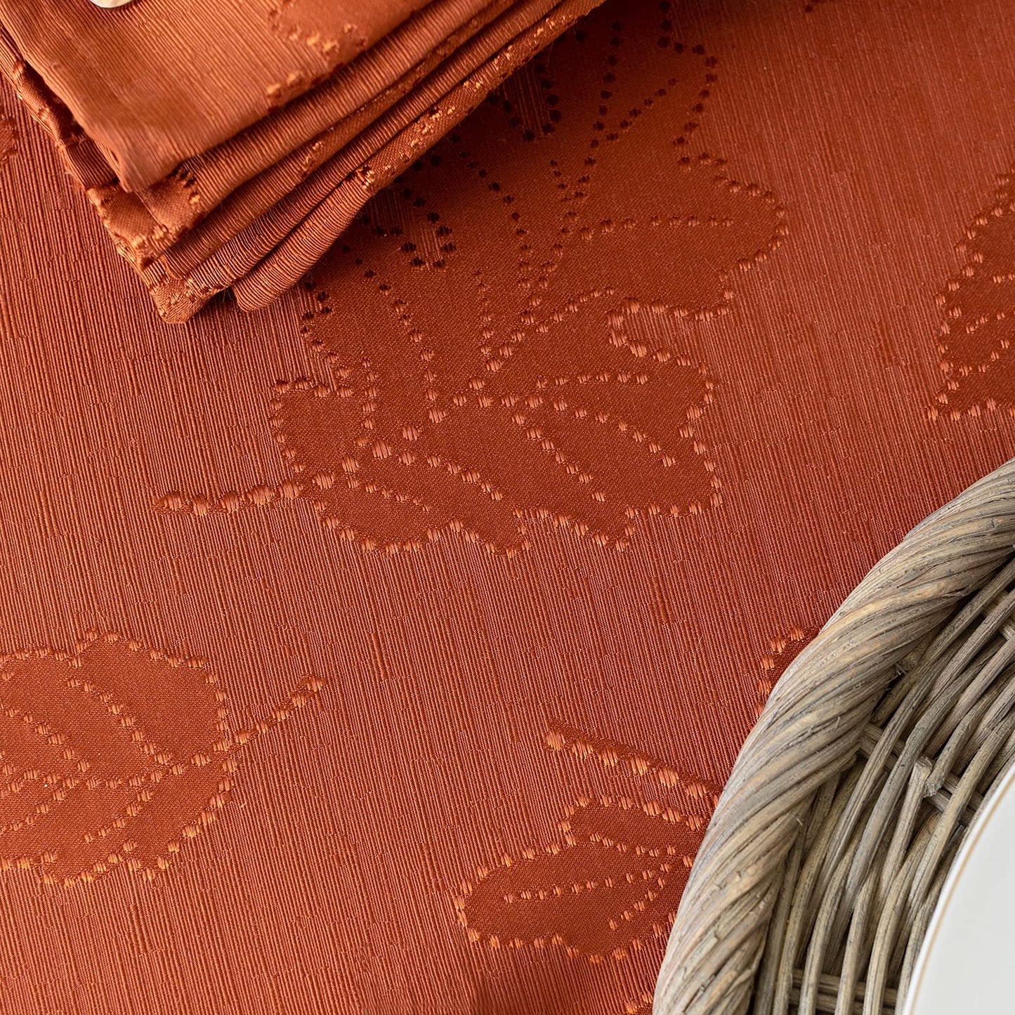 Benson Mills Harvest Legacy Damask Fabric Table Cloth Fall, Harvest, and Thanksgiving Tablecloth (Rust/Burnt Orange, 70" Round)