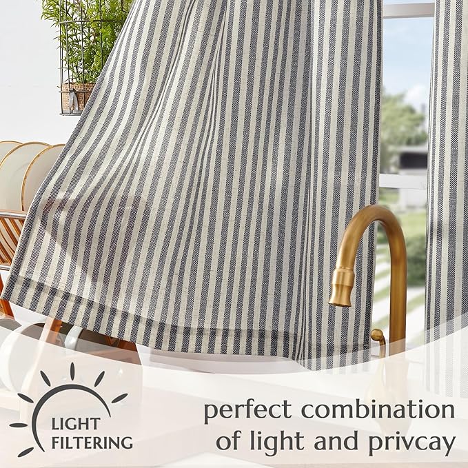 jinchan Striped Linen Kitchen Curtains 36 Inches Tier Curtains Farmhouse Modern Cafe Style Small Window Treatments Airy Light Filtering Rod Pocket for Living Room Bathroom 2 Panels Charcoal Grey