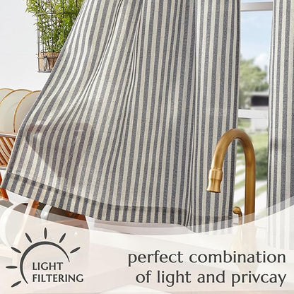 jinchan Striped Linen Kitchen Curtains 24 Inches Tier Curtains Farmhouse Modern Cafe Style Small Window Treatments Airy Light Filtering Rod Pocket for Living Room Bathroom 2 Panels Charcoal Grey