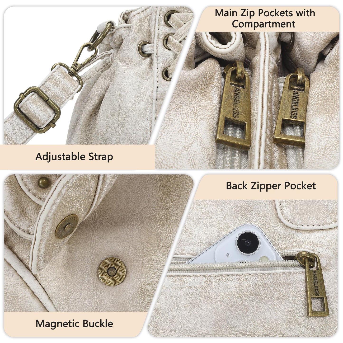 Angel Kiss Small hobo Bags for Women Retro Washed Leather Shoulder Handbag Roomy Top Handles Purses With Removable Strap