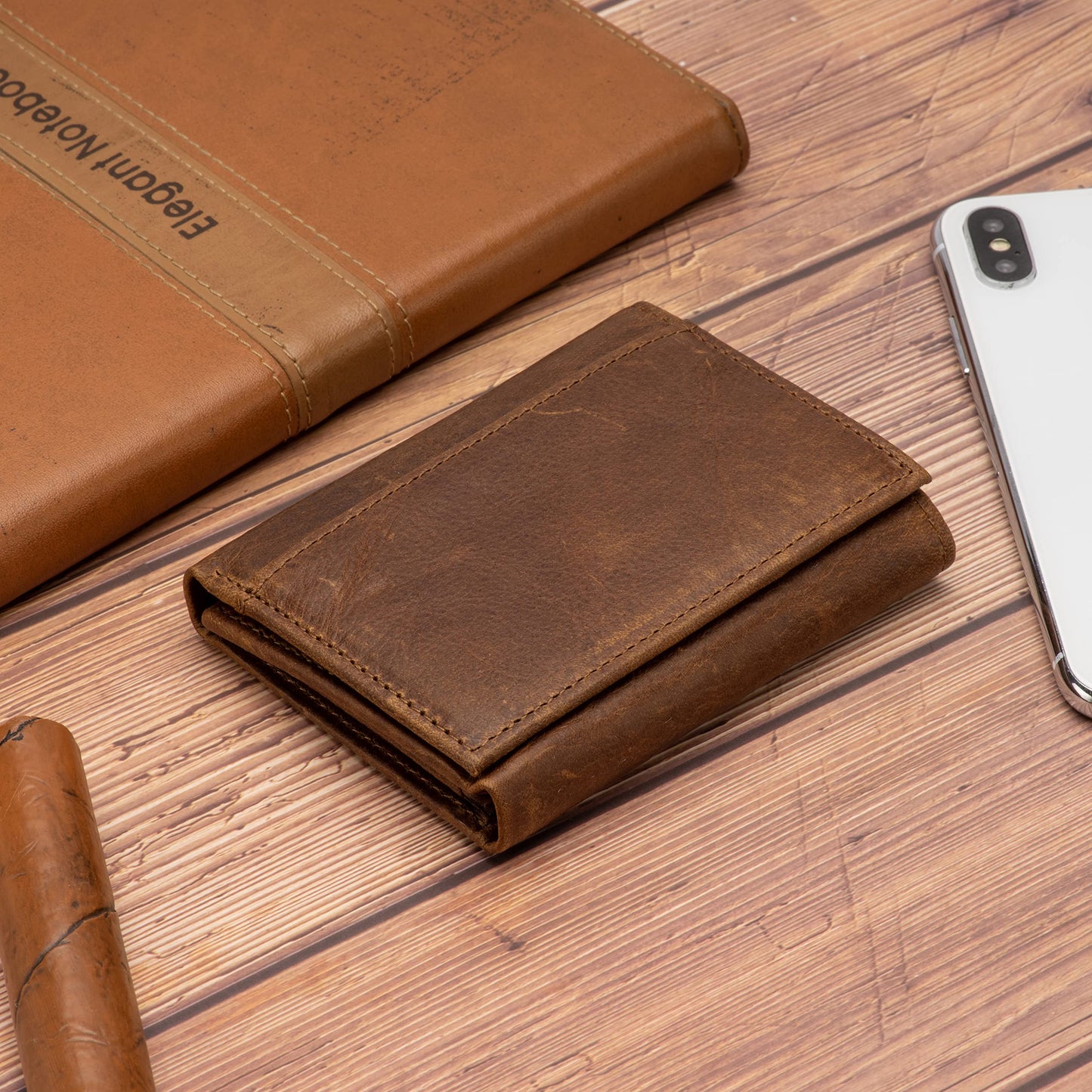 Mens Leather Wallet，Mens Trifold Wallet Rfid Blocking Genuine Leather Wallet For Men（ brown)
