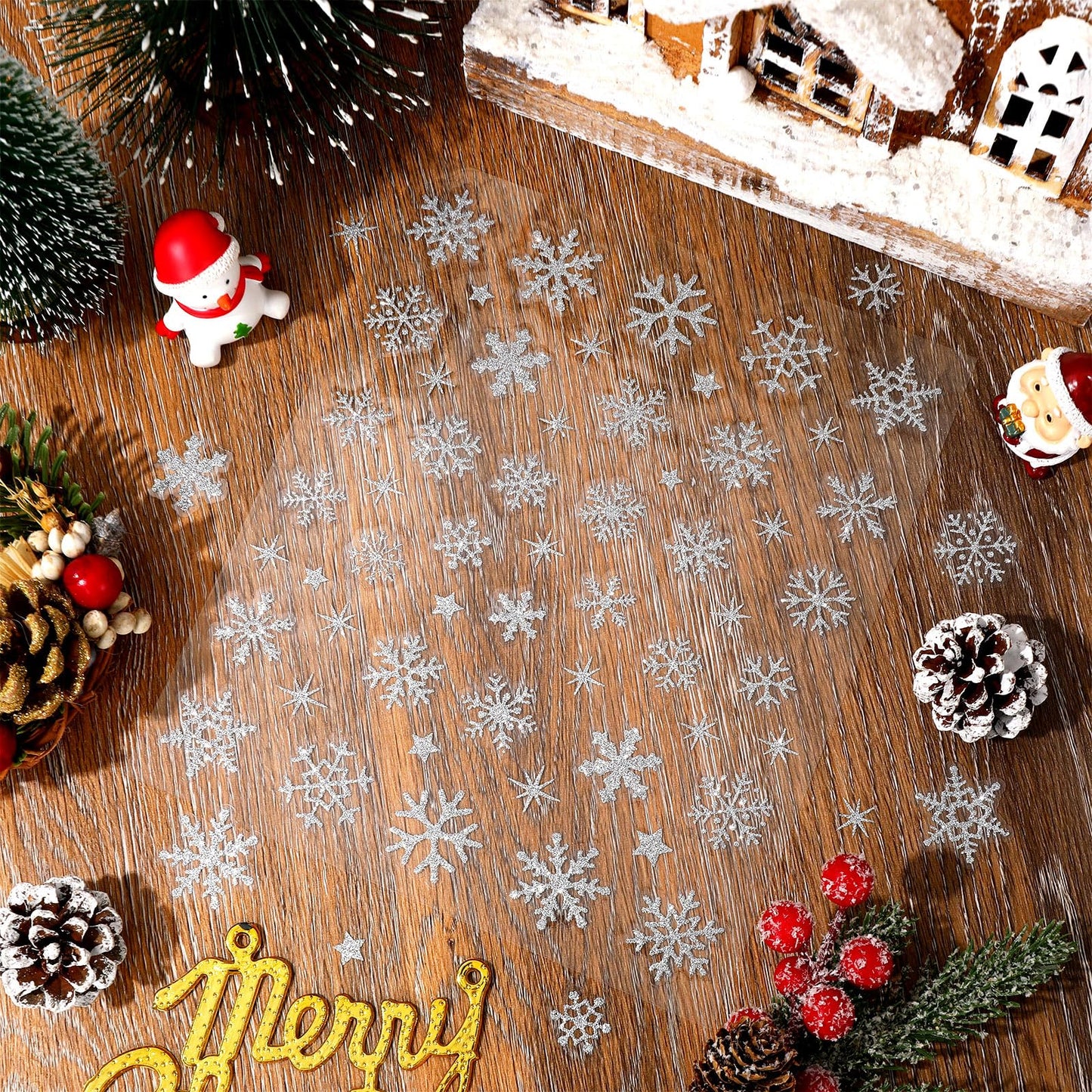 Whaline 330 Pcs Winter Glitter Stickers Silver Snowflake Decals Self Adhesive Stickers for Christmas Home Party DIY Crafts Supplies, 10 Sheets
