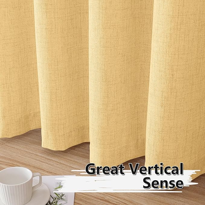 Tollpiz Linen Curtains Living Room Rod Pocket Semi Sheer Curtain Burlap Light Filtering Thick Linen Drapes for Bedroom, 38 x 63 inches Long, Beige, Set of 2 Panels