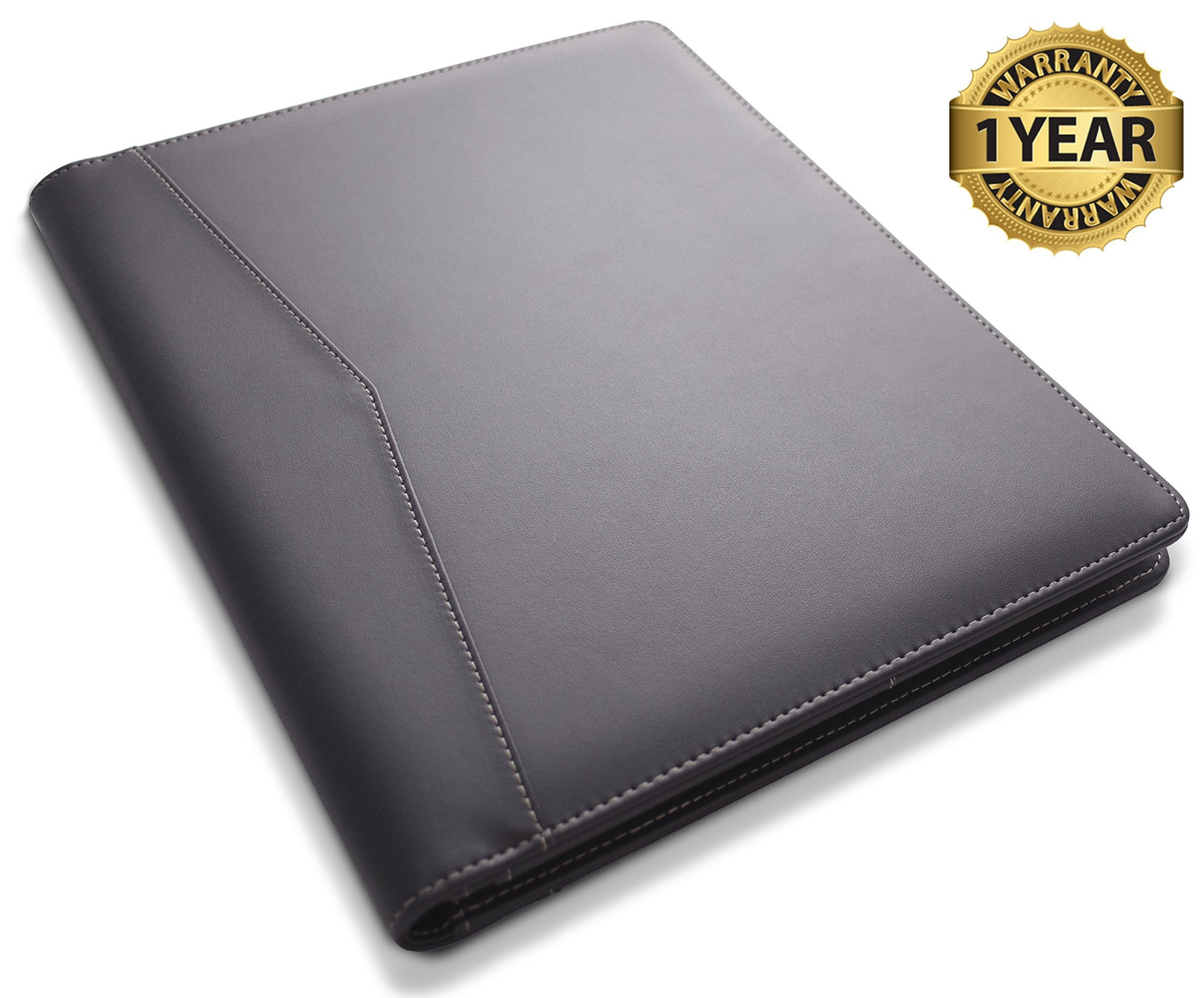 STYLIO Padfolio Portfolio Organizer Binder | Interview Resume Folder, Legal Document, Business Card Holder |w/Letter-Sized Notepad | Handsome Piano Noir Faux Leather Folio Matte Finish, Accent Stitch