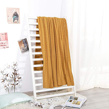 NTBAY 100% Pure Cotton Cable Knit Throw Blanket, Super Soft Warm 51x67 Knitted Throw Blanket for Couch, Sofa, Chair, Bed - Extra Cozy, Machine Washable, Comfortable Home Decor, Ginger Yellow