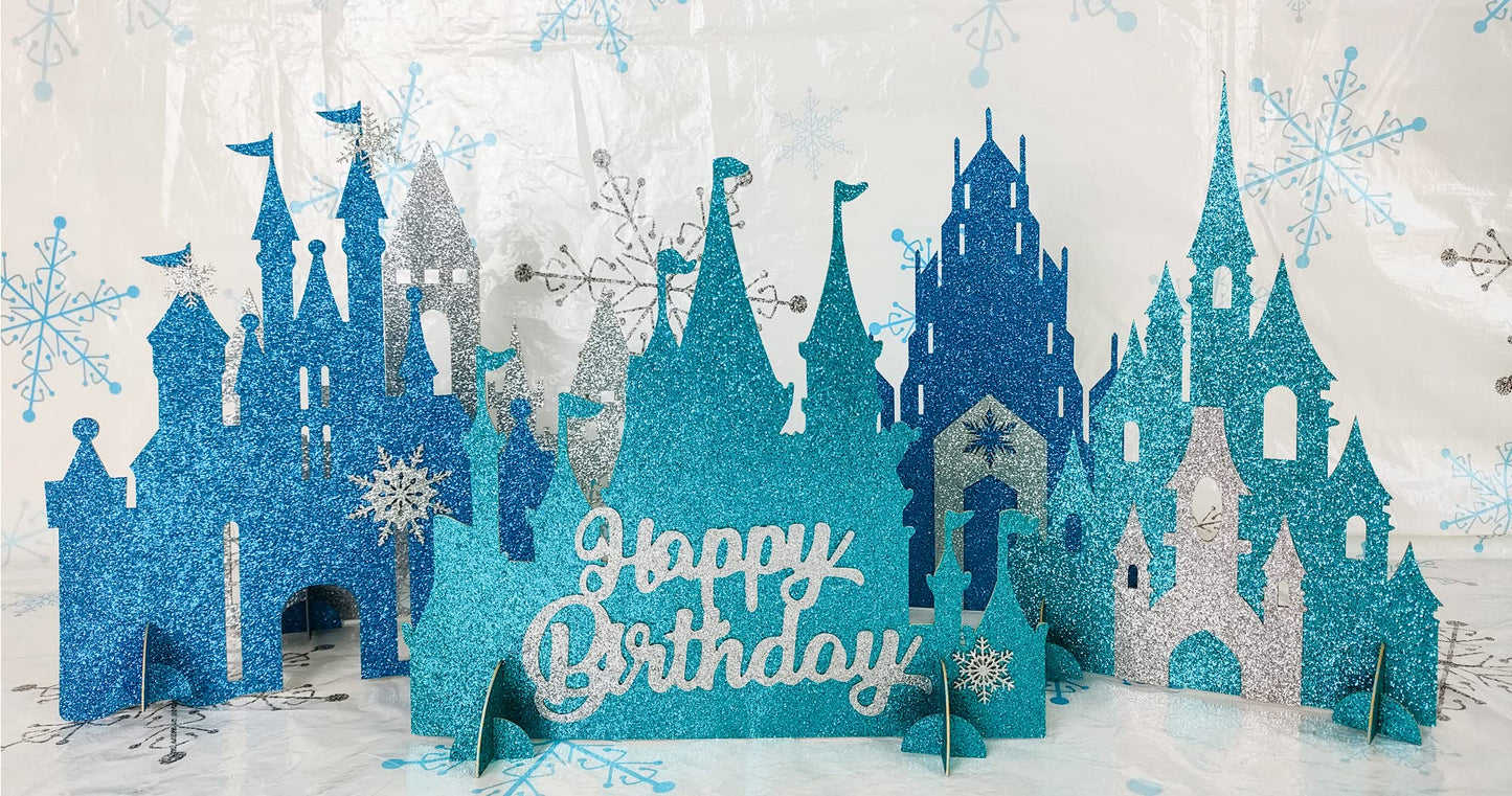 Frozen Castle Table Centerpiece Glitter Winter Themed Table Decorations for Princess Snowflake Themed Birthday Party Girls Birthday Party Supplies