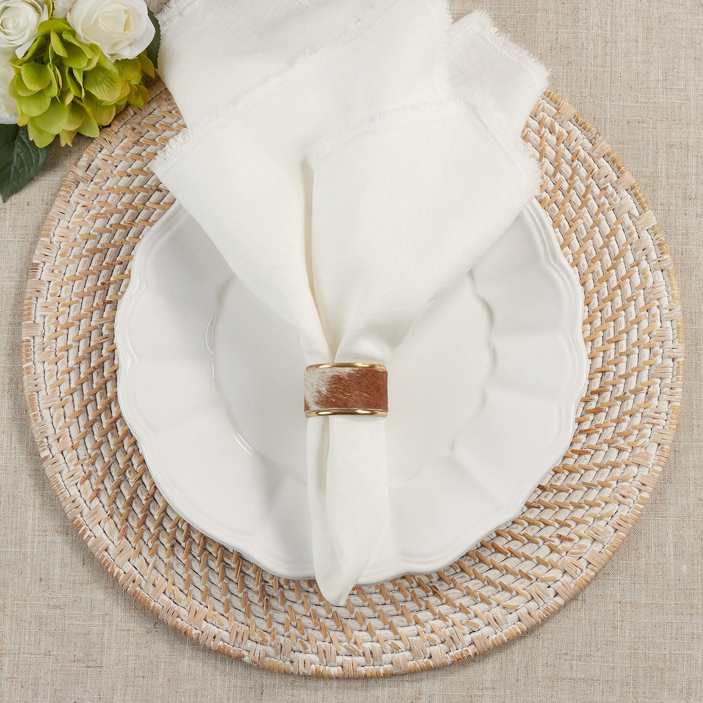 SARO Lifestyle Collection Cow Hide Napkin Rings (Set of 4), 1.5", Brown
