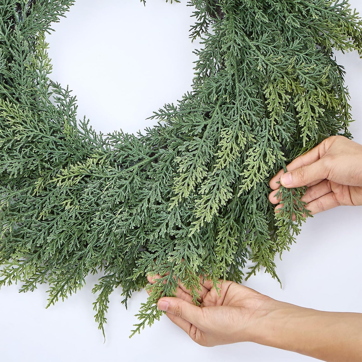 MEUIS Small Greenery Cedar Wreath - 22" Artificial Real Touch Wreath for Front Door Windows Outdoor Indoor Decor Weatherproof Traditional Holiday Decorations