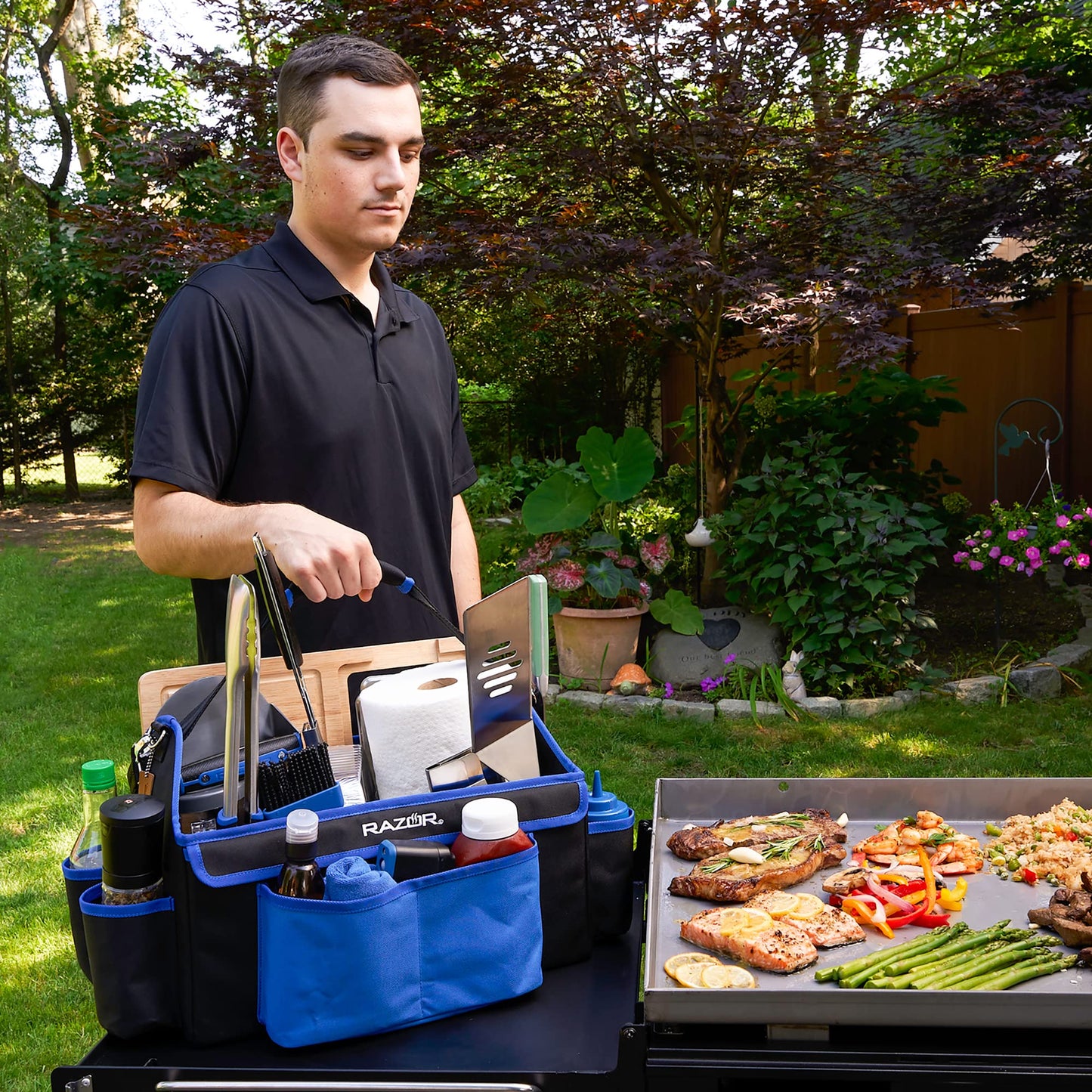 Mr. Bar-B-Q RAZOR Heavy-Duty BBQ Grill Tool Caddy and Griddle Accessory Organizer