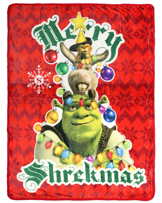 Shrek Merry Shrekmas Trio Donkey Puss in Boots Throw Blanket - 46" x 60" Cozy Soft Fleece Throw Blanket for Bed Couch