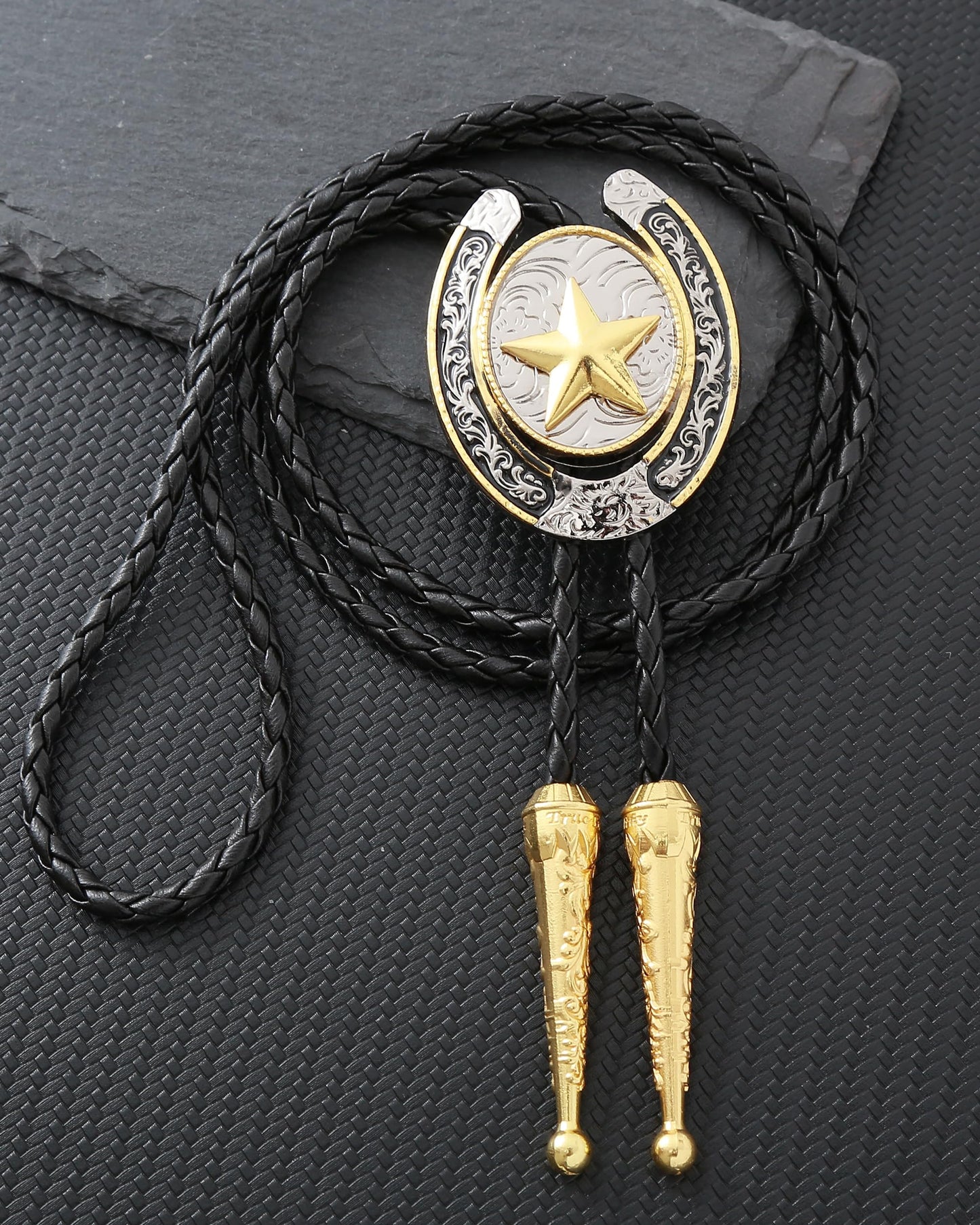 Jeilwiy Star Bolo Tie for Men Gold Vincent Vega Bolo Tie Mens Custom Leather Indian Cowgirl Necktie