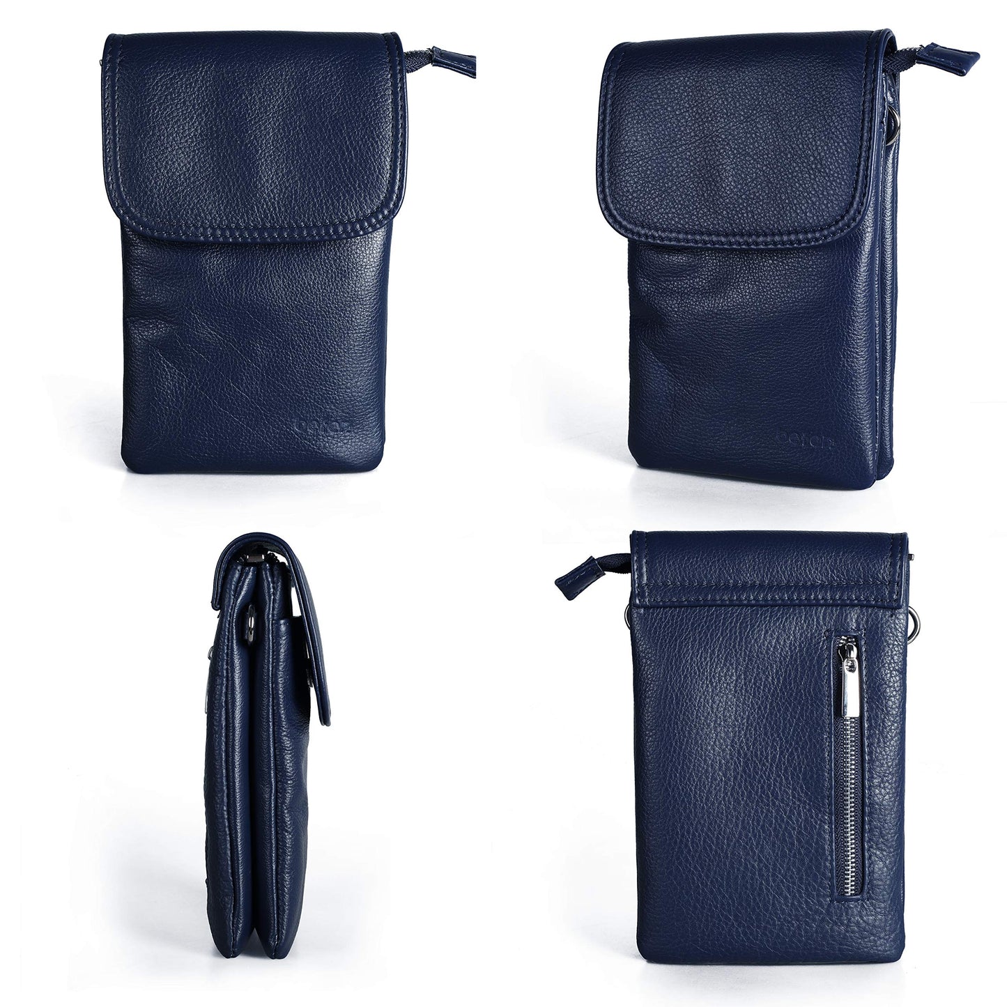 befen Geniune Leather Crossbody Wallet Purse Cell Phone Bags for Women, Women's Small Leather Crossbody Travel Bags - Fit iPhone 15 Pro Max (Navy Blue)