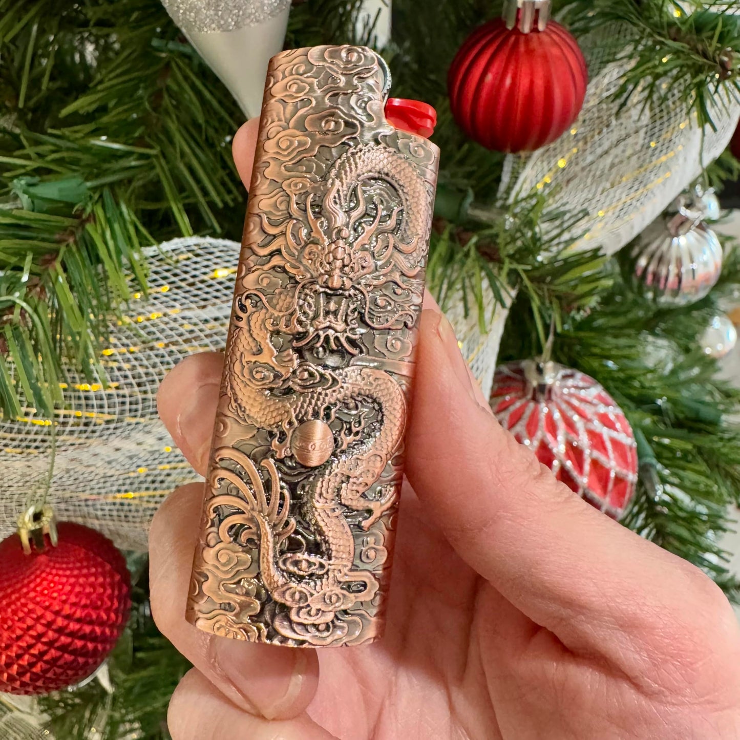 Metal Lighter Case Fits BIC Standard Full-Size J6 Lighter,Durable Holder Cover Compatible with BIC Dragon and Clouds Design in Bronze or Rose Gold (Rose Gold)