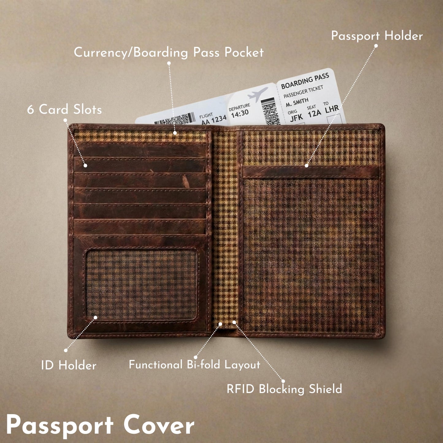 SETTINI Passport Holder for Travel with AirTag Holder – Genuine Leather RFID Blocking Wallet with Compass Design, 6 Card Slots & ID Window, Gift-Ready Box (AirTag Not Included)