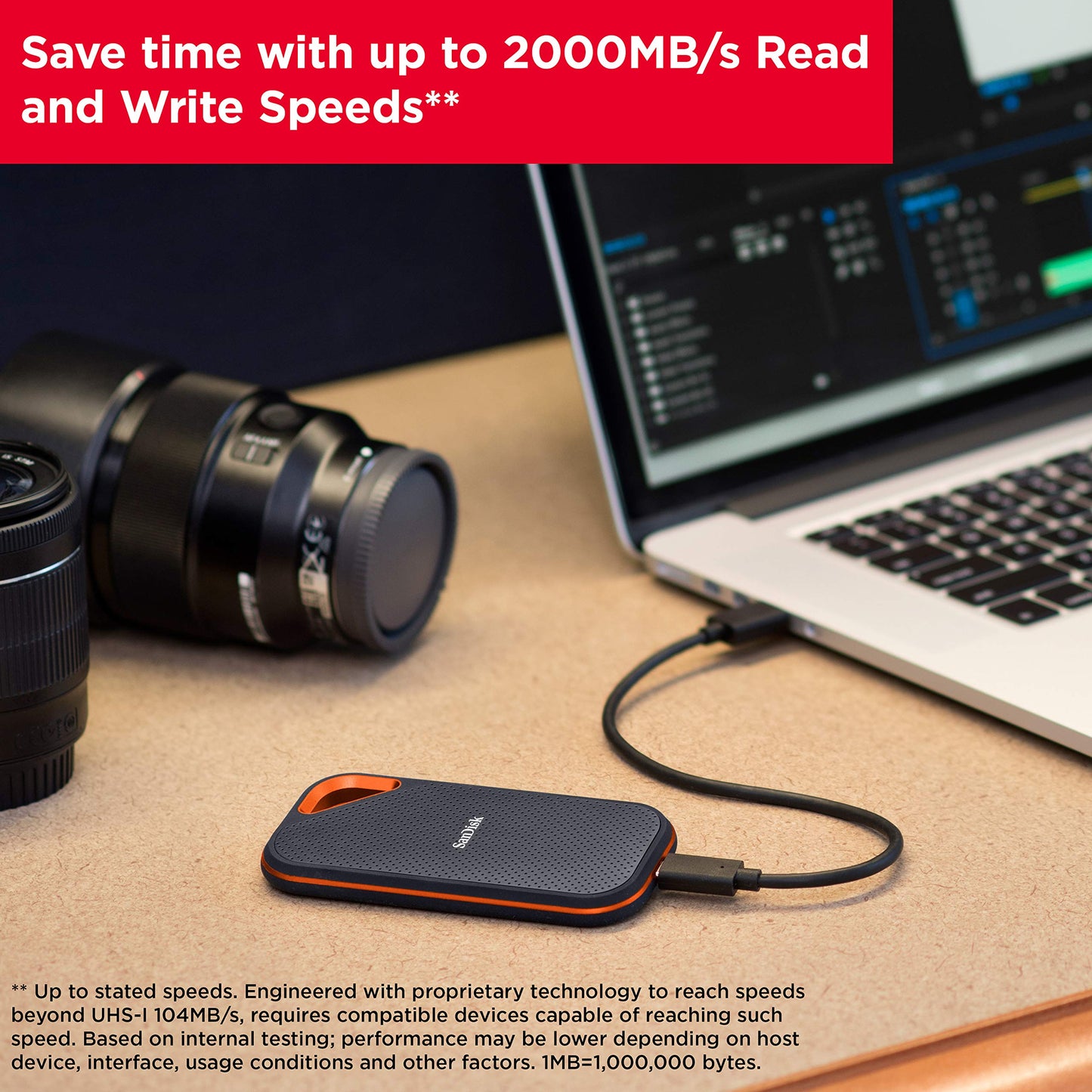 SanDisk 4TB Extreme PRO Portable SSD - Up to 2000MB/s - USB-C, USB 3.2 Gen 2x2, IP65 Water and Dust Resistance, Updated Firmware - External Solid State Drive - SDSSDE81-4T00-G25