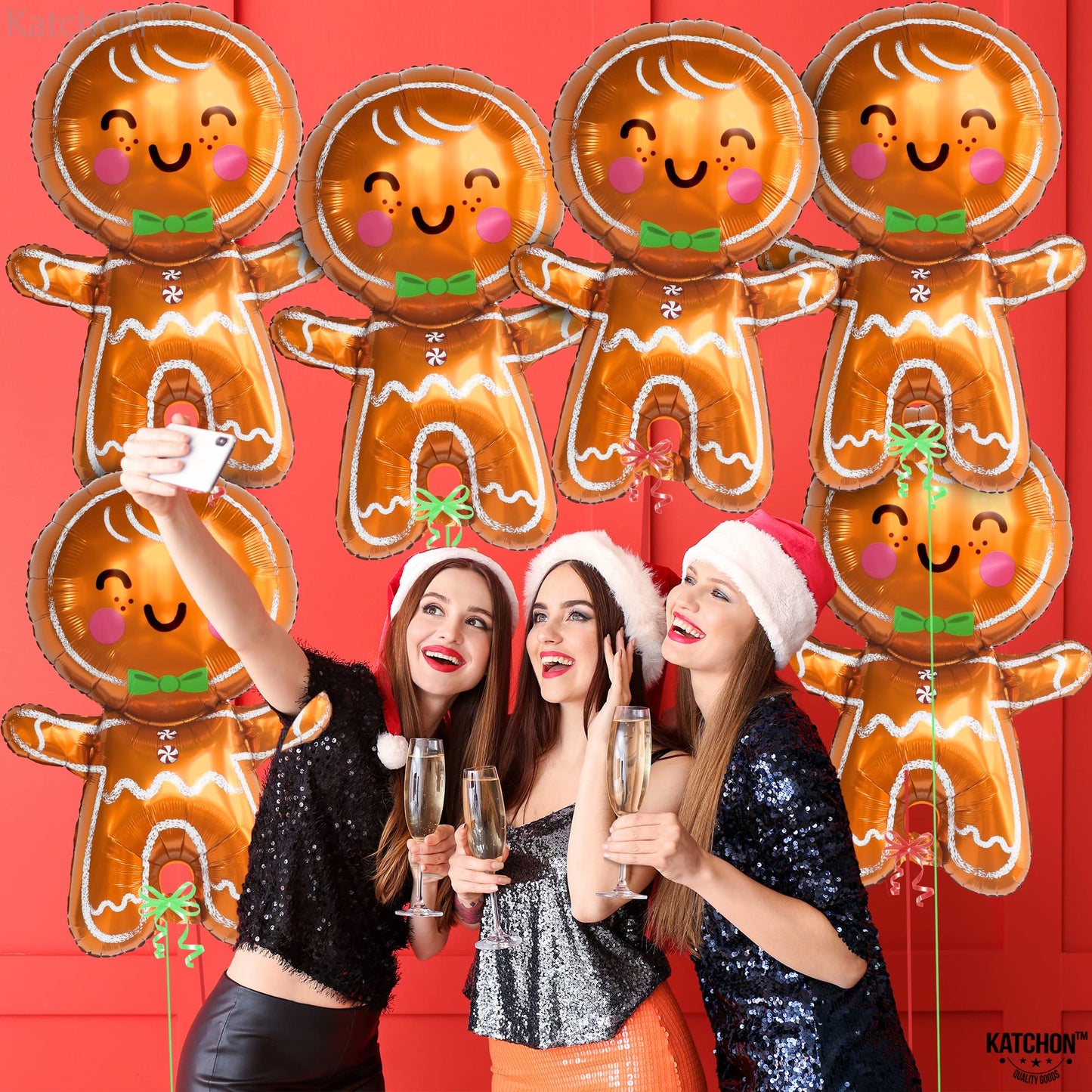 KatchOn, Big Merry Christmas Gingerbread Balloons - Pack of 6 | Gingerbread Man Balloon for Christmas Decorations | Foil Balloons for Xmas Decorations Indoor | Xmas Party Decor