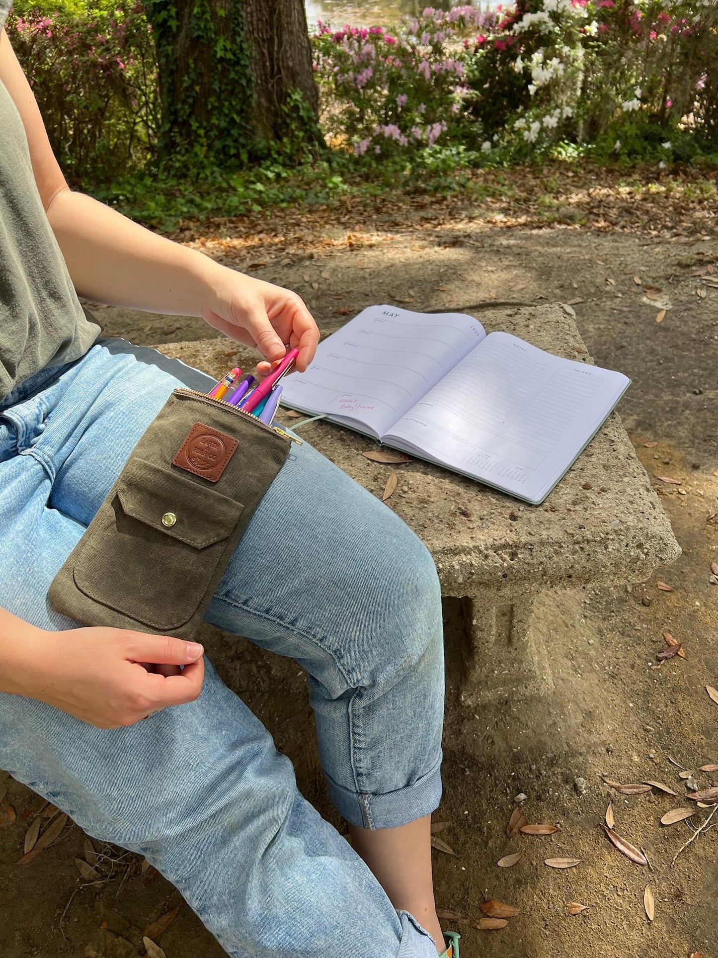 Earth & Fiber Co. Waxed Canvas Artist Pouch - Perfect for Pencils, Pens, Markers, and Stationery - Designed for Artists - Durable Brown Canvas With Brass YKK Zipper