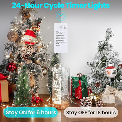 Mlambert LED Fairy Lights Battery Operated with Timer, Rechargeable Mini Twinkle Lights for Christmas Decor Holiday Party, 32.8FT(16.4x2), Cool White