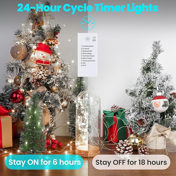 Mlambert LED Fairy Lights Battery Operated with Timer, Rechargeable Mini Twinkle Lights for Christmas Decor Holiday Party, 65.6FT(16.4x4), Cool White
