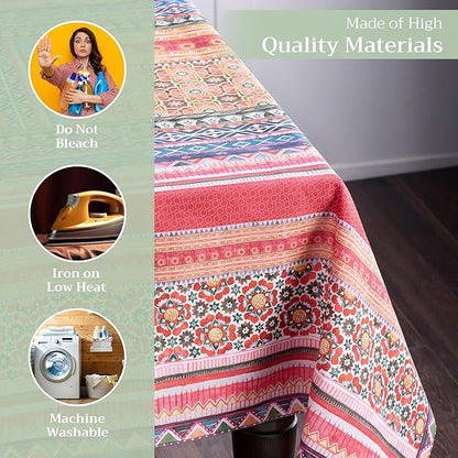 Maison d' Hermine Table Cloth Rectangle Table 100% Cotton 60 x 90 Inches Fall Tablecloth Reusable Everyday Use for Thanksgiving Christmas Decorations Dining Farmhouse Party (Ispahan)