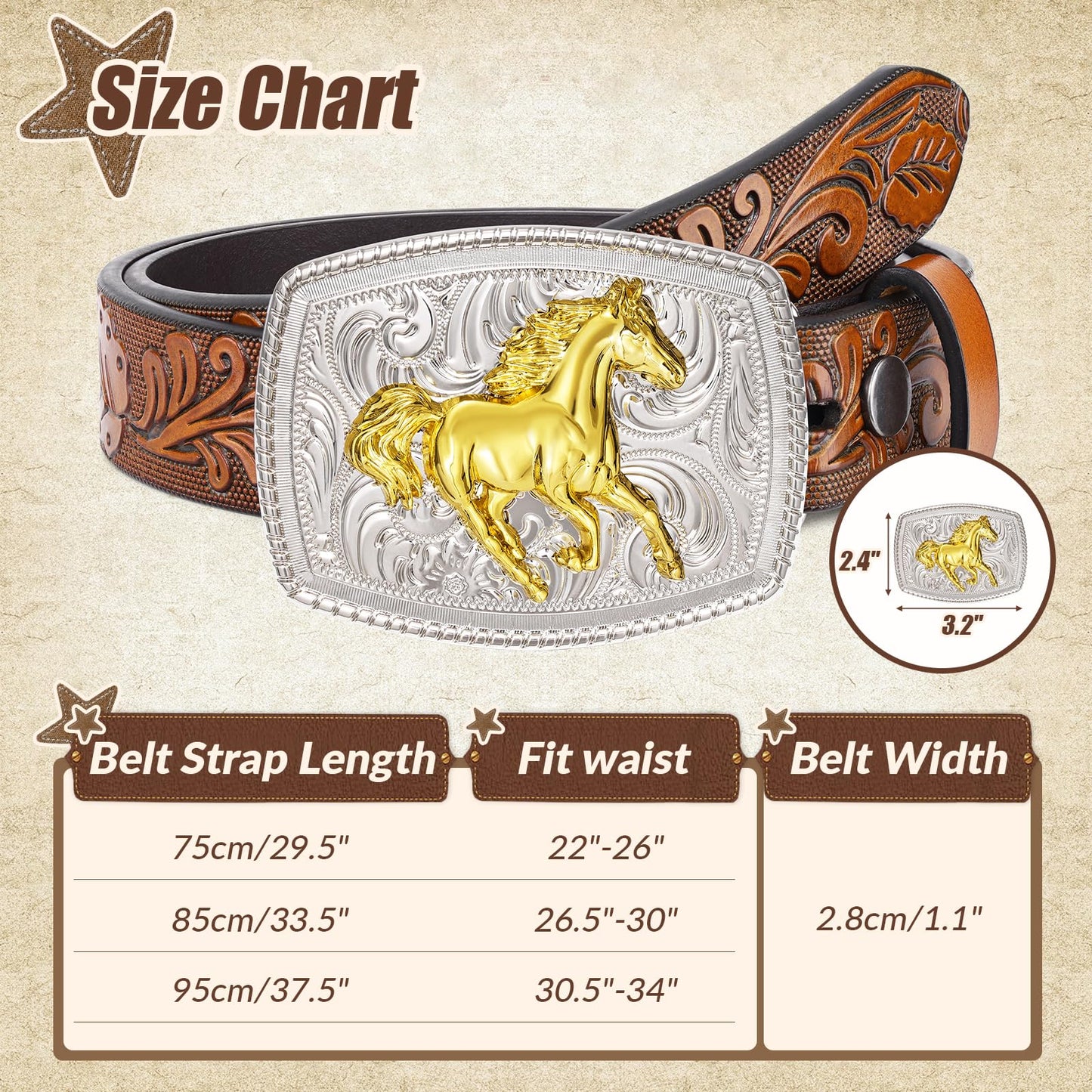 JKEEMI Kids Western Belt, Boys Girls Cowboy Belt for Kids with Detachable Square Buckle and Genuine Leather for Jeans Gifts